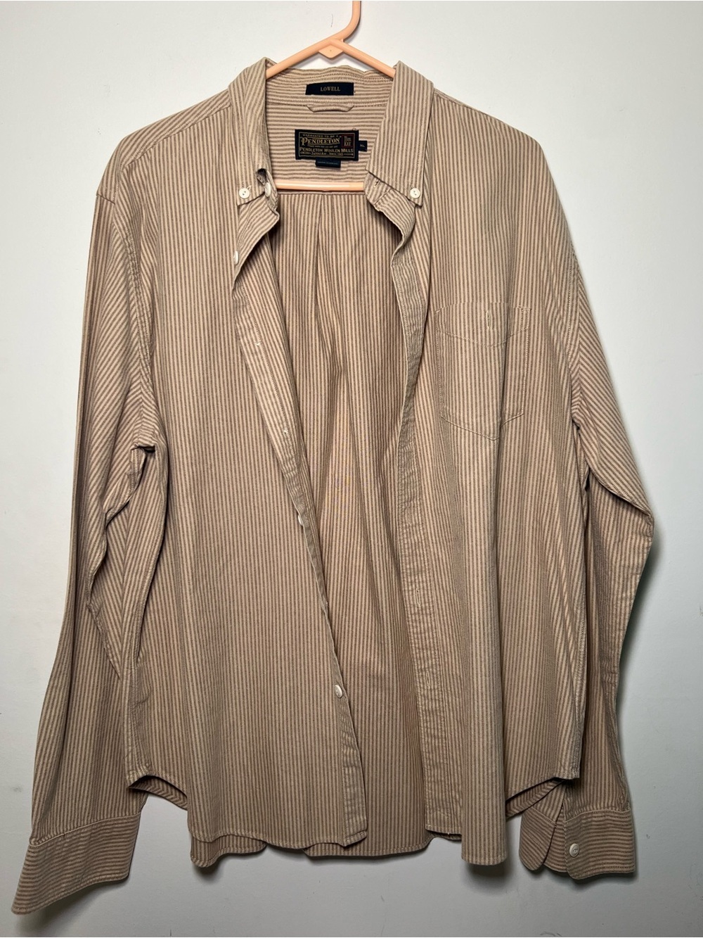 Pendleton Lowell Striped Button Down Shirt Tan Beige XL 100% Cotton - Picture 4 of 16